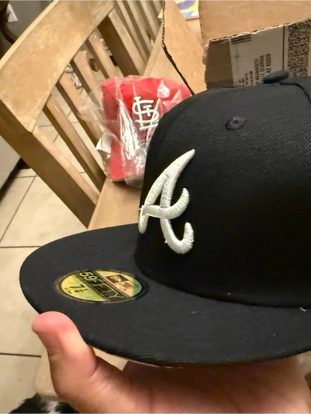 Atlanta Braves Black White Fitted Hat.Size 7  1/4 - Picture 3 of 6